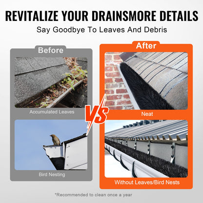 Dachrinnenbürste, 60 Fuß Gesamtlänge, 4,33 Zoll Durchmesser, Dachrinnenreinigungswerkzeug, bodennahe Dachrinnenbürste, Laubschutz für 5-Zoll-Dachrinnen, einfaches Entfernen von Blättern und Schmutz vom Dach, 20 Stück.