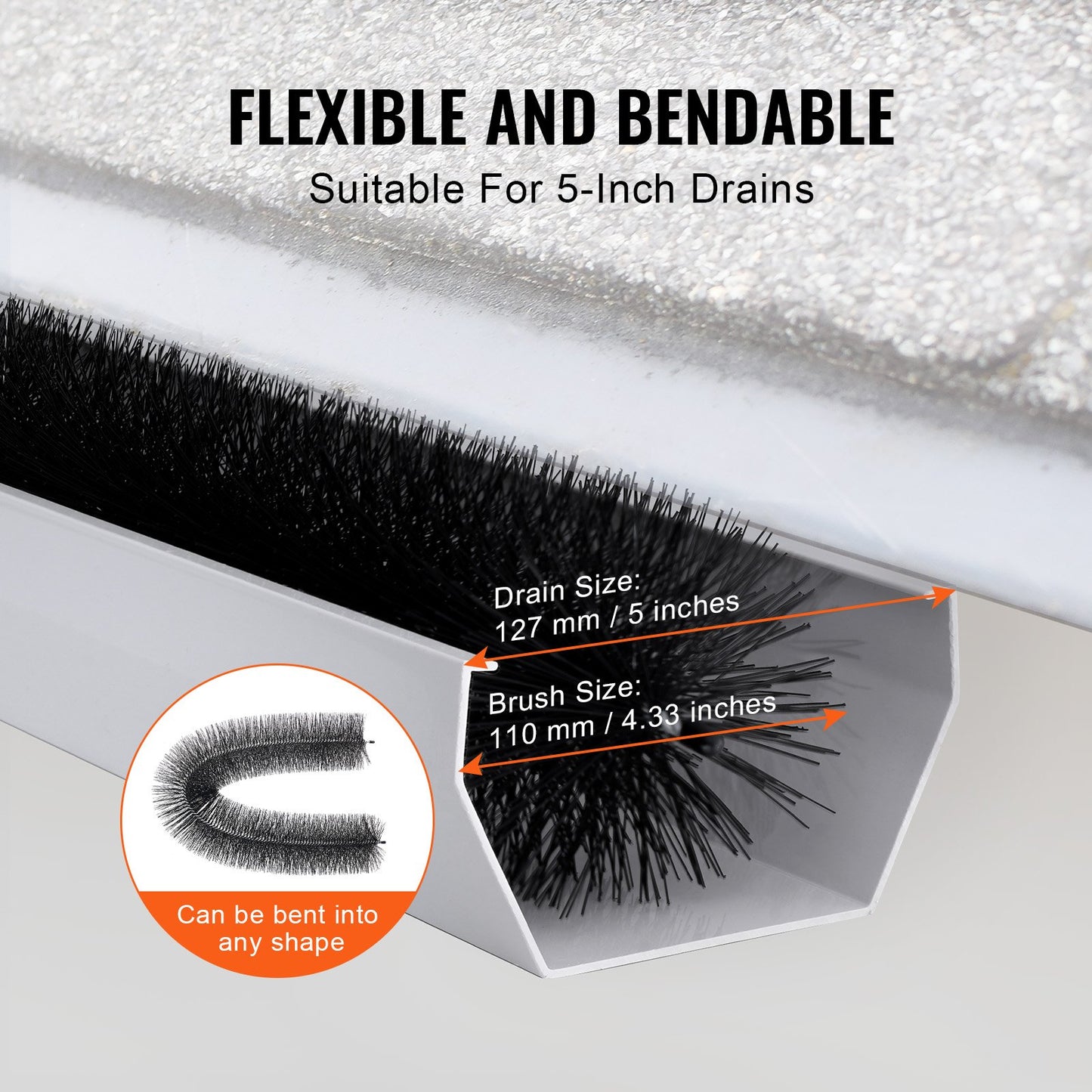 Gutter Brush, 80 Feet Total Length 4.33 inch Diameter Gutter Cleaning Tools, Ground-Level Gutter Brush Leaf Guard for 5 Inch Gutters, Easily Clear roof Leaves and Debris, 27 Pack