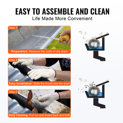 Dachrinnenbürste, 4,5 m Gesamtlänge, 10 cm Durchmesser, Dachrinnenreinigungswerkzeug, bodennahe Dachrinnenbürste, Laubschutz für 12,7 cm Dachrinnen, entfernt mühelos Blätter und Schmutz vom Dach, 5er-Pack