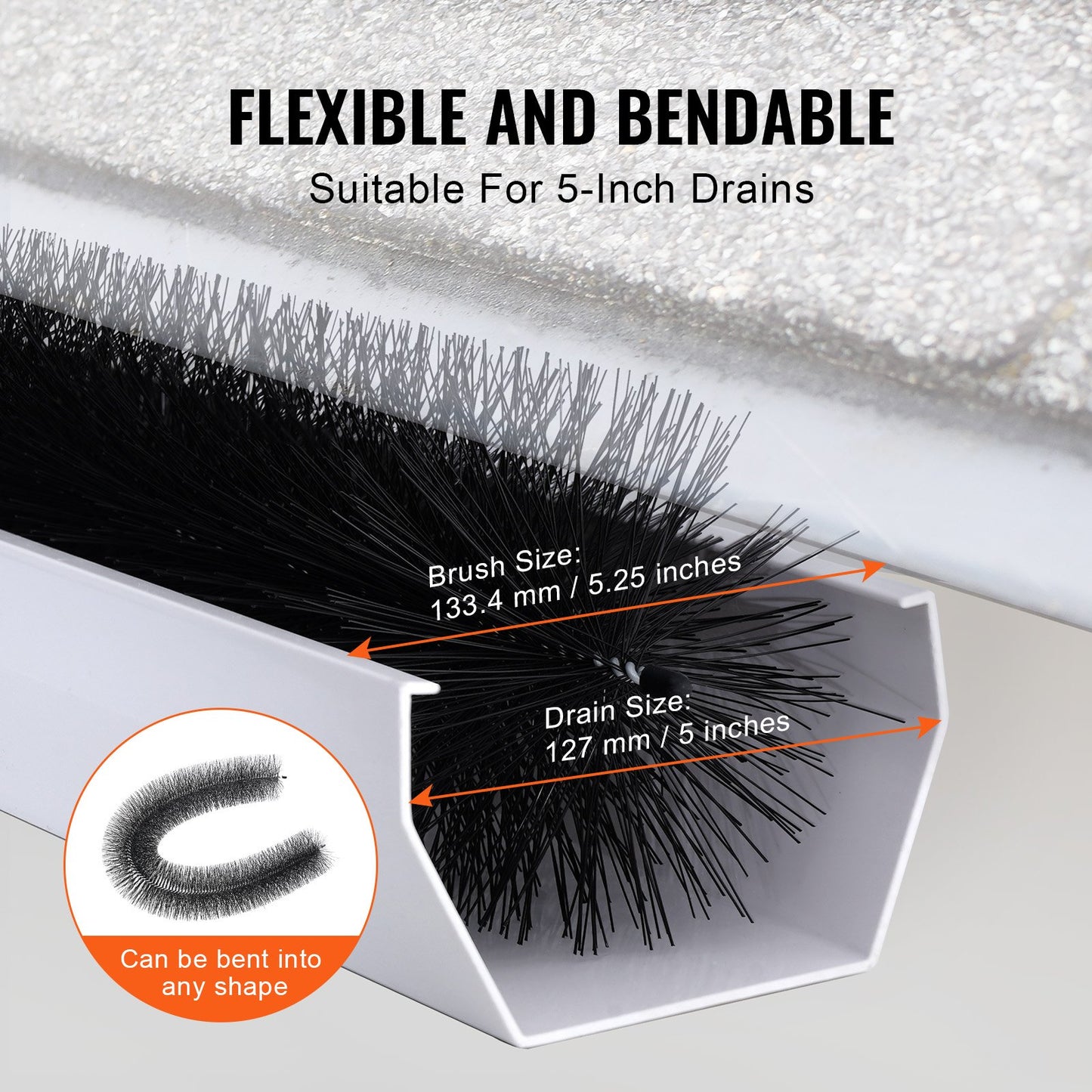 Dachrinnenbürste, 60 Fuß Gesamtlänge, 5,25 Zoll Durchmesser, Dachrinnenreinigungswerkzeug, bodennahe Dachrinnenbürste, Laubschutz für 5-Zoll-Dachrinnen, einfaches Entfernen von Blättern und Schmutz vom Dach, 20 Stück.