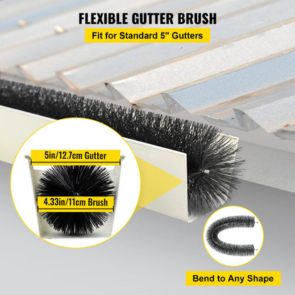 Gutter Guard Brush with 120 FT Length Bristles, 4.33 Inch Dia. Gutter Brush Blade Guard Fits for 5 Inch Gutter, Galvanized Steel Wire Gutter Brush, No Tools, DIY Gutter Blade Guard to Keep Debris Out