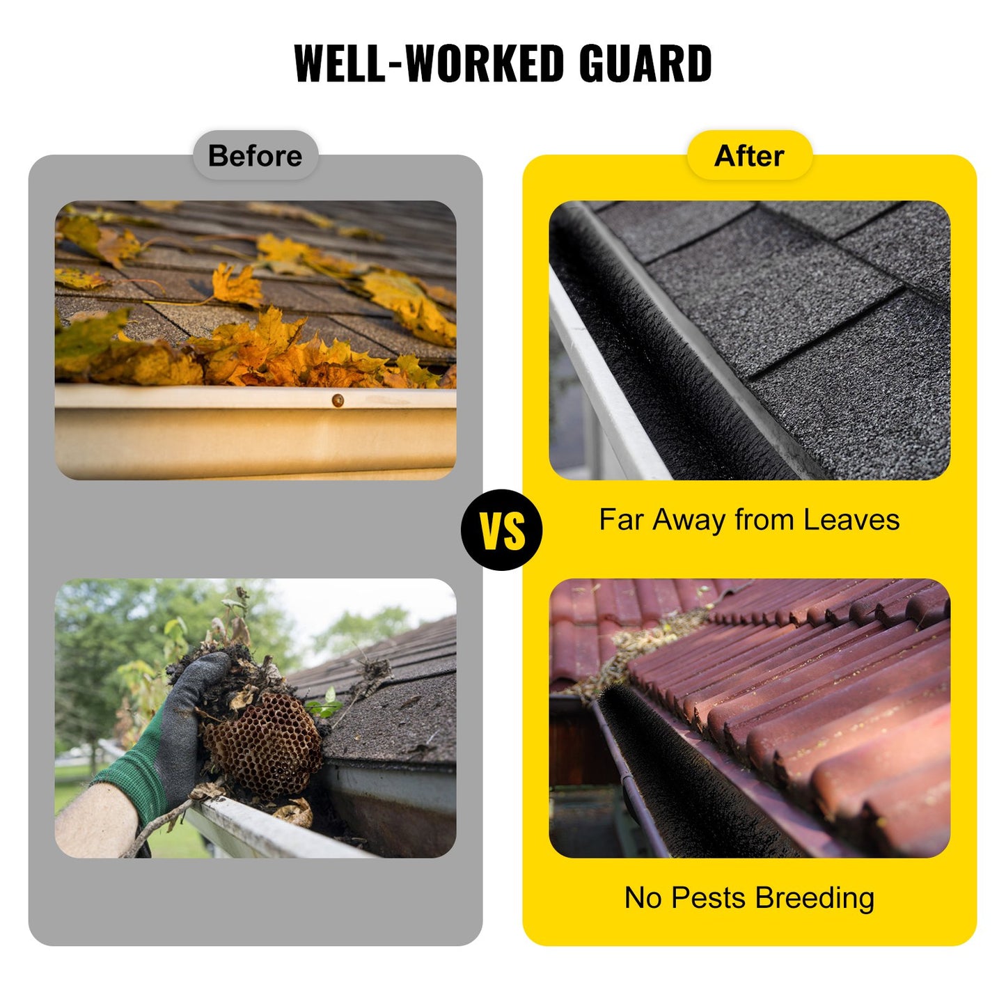 Rännskyddsborste med 15 fot lång borst, 4,33\"(dia) rännborste lövskydd Passar för 5 tum ränn, galvaniserat ståltrådsrännborste, inga verktyg, DIY rännbladskydd för att hålla skräp ute