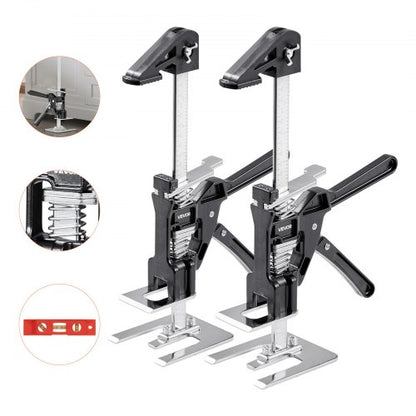 Labor Saving Arm Jack, 2 PCS 330 lbs Bearing Capacity, Lifting up to 7.1", Metal Hand Lifting Jack Tool with Magnetic Level, Adjustable Height, for Door, Window, Furniture, Woodworking, Black