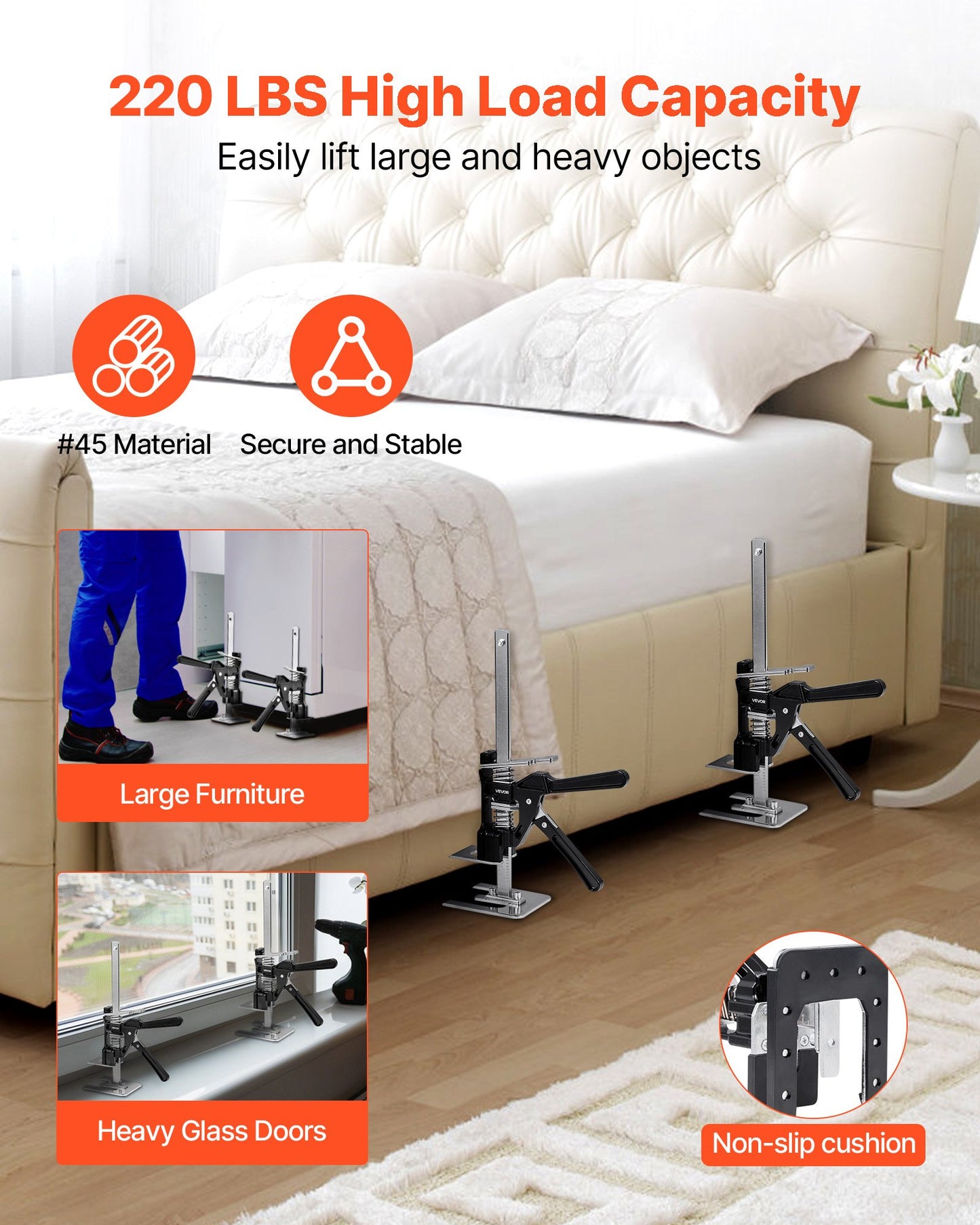 Labor Saving Arm Jack, 2 PCS 330 lbs Bearing Capacity, Lifting up to 7.1", Metal Hand Lifting Jack Tool with Magnetic Level, Adjustable Height, for Door, Window, Furniture, Woodworking, Black
