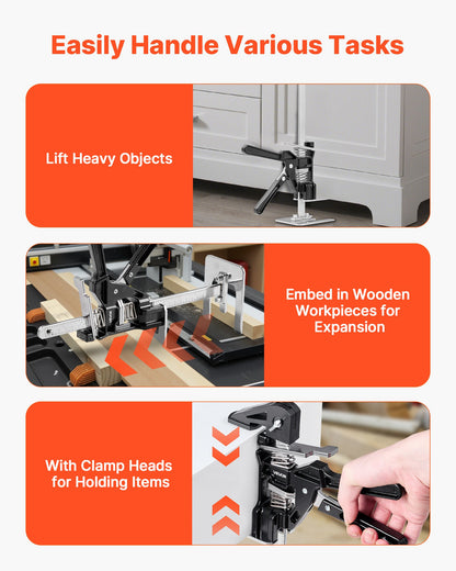 Labor Saving Arm Jack, 2 PCS 330 lbs Bearing Capacity, Lifting up to 7.1", Metal Hand Lifting Jack Tool with Magnetic Level, Adjustable Height, for Door, Window, Furniture, Woodworking, Black