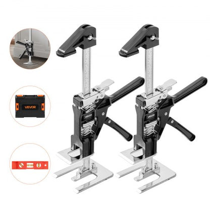 Labor Saving Arm Jack, 2 PCS 440 lbs Bearing Capacity, Lifting up to 6.5", Metal Hand Lifting Jack Tool with Magnetic Level, 2 Adjustment Modes, for Door, Window, Furniture, Woodworking, Black