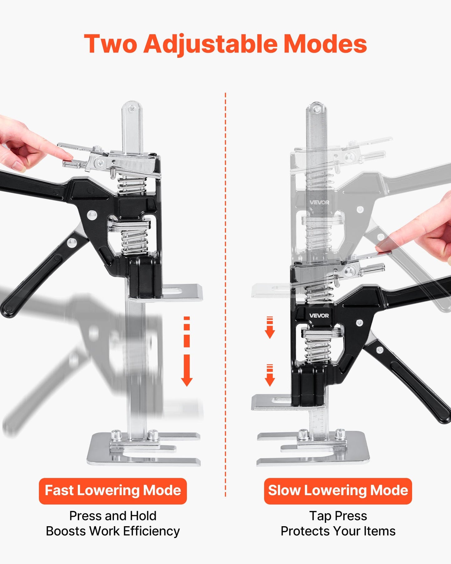 Labor Saving Arm Jack, 2 PCS 440 lbs Bearing Capacity, Lifting up to 6.5", Metal Hand Lifting Jack Tool with Magnetic Level, 2 Adjustment Modes, for Door, Window, Furniture, Woodworking, Black