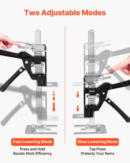 Labor Saving Arm Jack, 2 PCS 440 lbs Bearing Capacity, Lifting up to 6.5", Metal Hand Lifting Jack Tool with Magnetic Level, 2 Adjustment Modes, for Door, Window, Furniture, Woodworking, Black