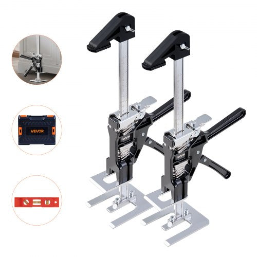 Labor Saving Arm Jack, 2 PCS 440 lbs Bearing Capacity, Lifting up to 9.3", Metal Hand Lifting Jack Tool with Magnetic Level, 2 Adjustment Modes, for Door, Window, Furniture, Woodworking, Black