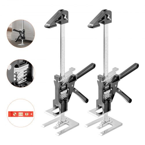 Labor Saving Arm Jack, 2 PCS 330 lbs Bearing Capacity, Lifting up to 9.8", Metal Hand Lifting Jack Tool with Magnetic Level, Adjustable Height, for Door, Window, Furniture, Woodworking, Black
