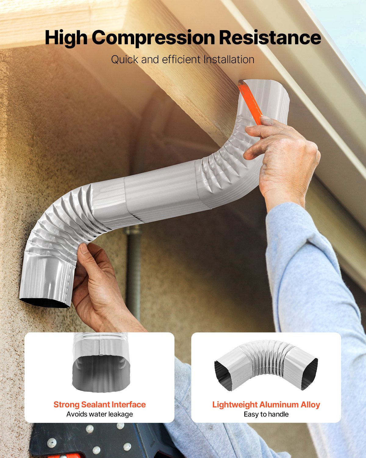 Downspout Gutter Elbow, fits 3x4 Inch Style A L-Shaped, Interface Size 3.1x4.3 in / 78x108 mm, Aluminum Alloy 90 Degree Gutter Elbow, for Residential, Commercial Building, Industrial Warehouse