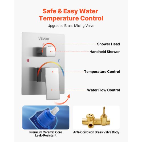 Duschmischer-Set 30 cm quadratisch Regendusche Kopf- und Handbrause Set Nickel gebürstet