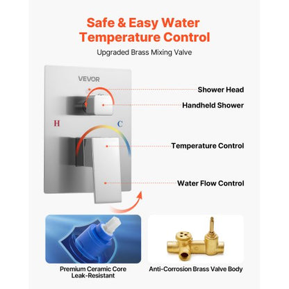 Duschmischer-Set 30 cm quadratisch Regendusche Kopf- und Handbrause Set Nickel gebürstet