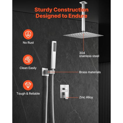 Duschmischer-Set 30 cm quadratisch Regendusche Kopf- und Handbrause Set Nickel gebürstet