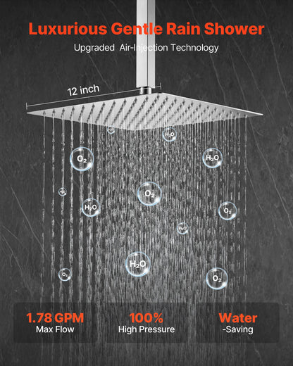 Shower Faucet Set, Rainfall Bathroom Shower System with 12-Inch Square Rain Shower Head and Handheld Spray, Ceiling Mount Bath Fixtures with Brass Valve and Trim Kit, Brushed Nickel