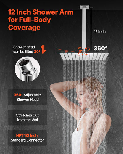 Shower Faucet Set, Rainfall Bathroom Shower System with 12-Inch Square Rain Shower Head and Handheld Spray, Ceiling Mount Bath Fixtures with Brass Valve and Trim Kit, Brushed Nickel