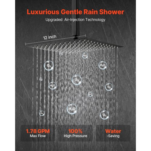 Duschmischer-Set 30 cm quadratischer Regenduschkopf und Handbrause-Set mattschwarz | EU