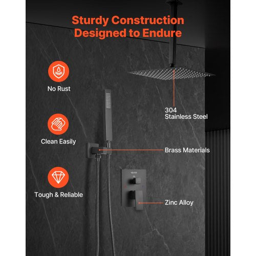 Duschmischer-Set 30 cm quadratischer Regenduschkopf und Handbrause-Set mattschwarz | EU