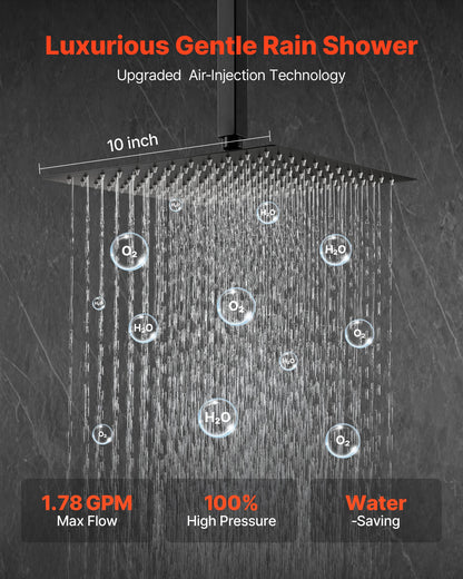 Shower Faucet Set, Rainfall Bathroom Shower System with 10-Inch Square Rain Shower Head and Handheld Spray, Ceiling Mount Bath Fixtures with Brass Valve and Trim Kit, Matte Black