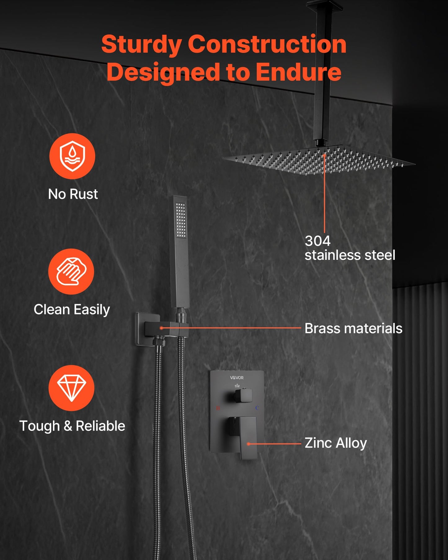 Shower Faucet Set, Rainfall Bathroom Shower System with 10-Inch Square Rain Shower Head and Handheld Spray, Ceiling Mount Bath Fixtures with Brass Valve and Trim Kit, Matte Black