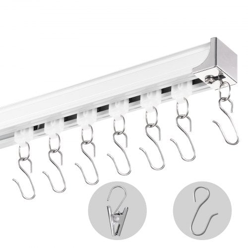 Ceiling Curtain Track Set, 8.9 FT/2.7 Meter, Sliding Ceiling Track System for Curtains, Room Divider Curtain Track Ceiling/Wall Mounted for Living Room Bedroom with Hooks and Hardware, White