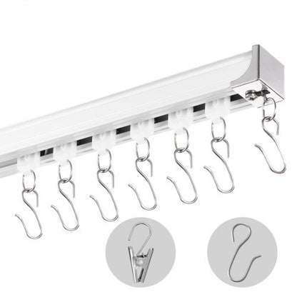 Ceiling Curtain Track Set, 8.9 FT/2.7 Meter, Sliding Ceiling Track System for Curtains, Room Divider Curtain Track Ceiling/Wall Mounted for Living Room Bedroom with Hooks and Hardware, White