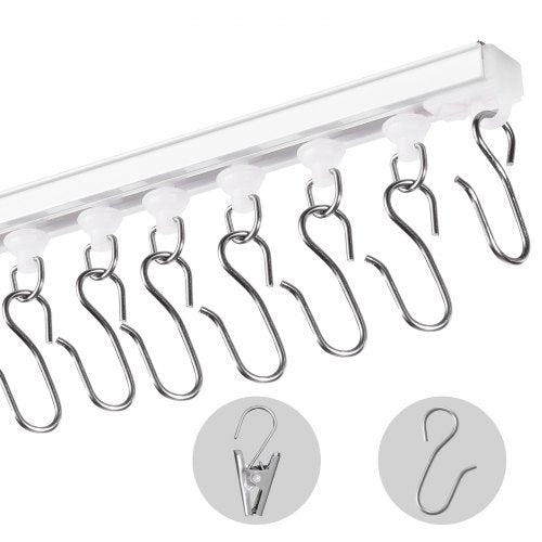 Ceiling Curtain Track Set, 9.9 FT/3 Meter, Self Adhesive, No Drill Ceiling Track System for Curtains, Room Divider Curtain Track Ceiling Mounted for Living Room with Hooks and Hardware, White