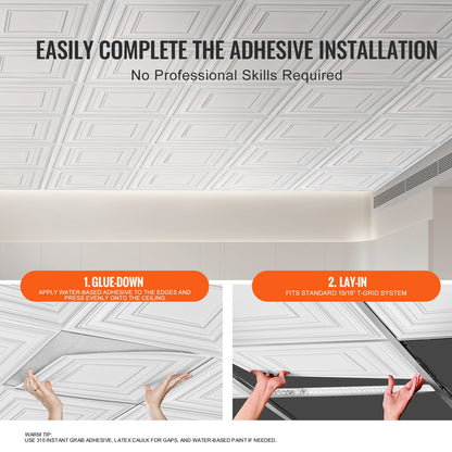 Takplattor 12-pack 24 x 24 i PVC Enkel installation Vit stiftmönster