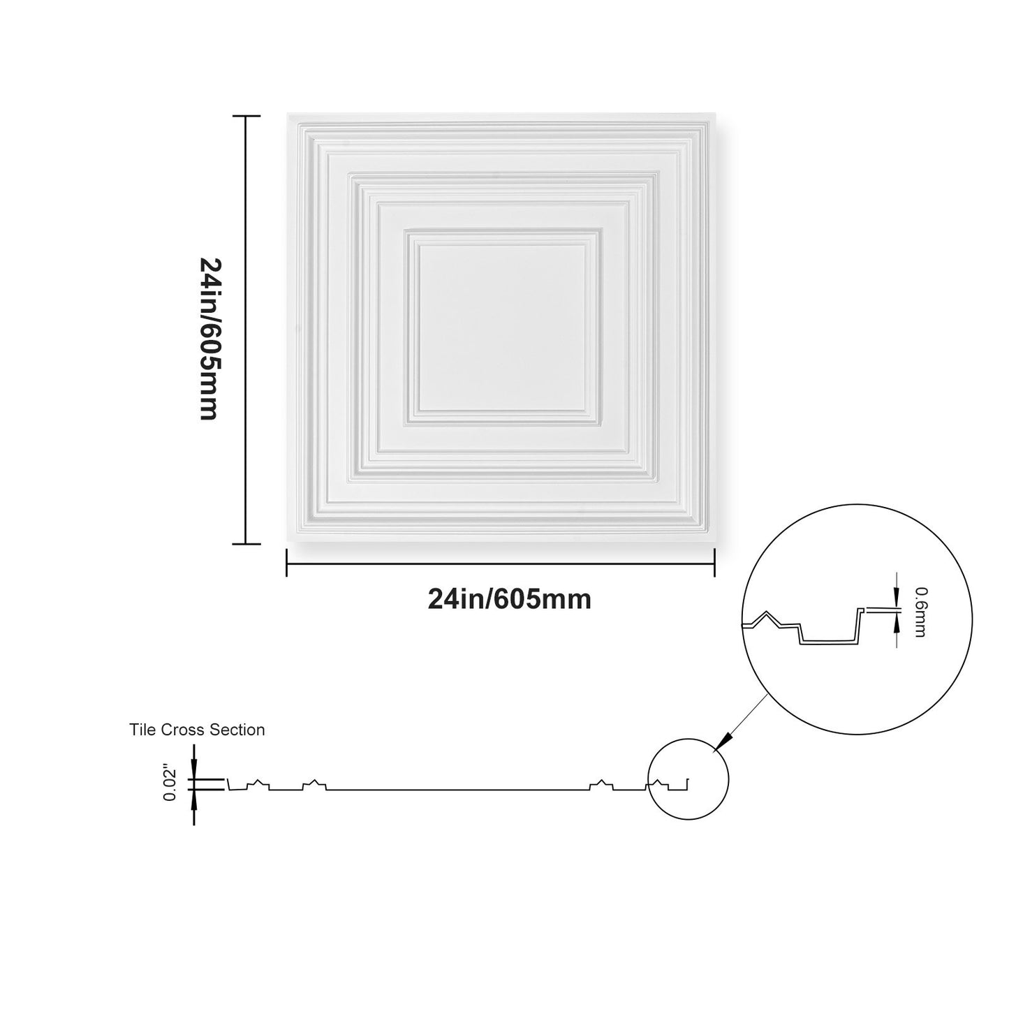 Takplattor 12-pack 24 x 24 i PVC Enkel installation Vit stiftmönster