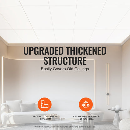 Deckenplatten 10er-Pack 24 x 24 Zoll PVC-Schaum Feuerbeständig Glatt Weiß