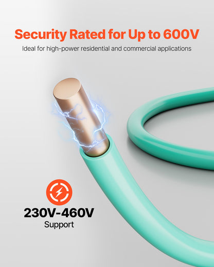 10 AWG Solid THHN Wire, 100% OFC Copper Electrical Building Wire with Nylon Jacket PVC Insulation, Rated for Up to 600 Volts, Heavy-Duty for Residential, Industrial, Commercial, Green (50 Feet)