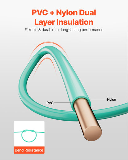 10 AWG Solid THHN Wire, 100% OFC Copper Electrical Building Wire with Nylon Jacket PVC Insulation, Rated for Up to 600 Volts, Heavy-Duty for Residential, Industrial, Commercial, Green (50 Feet)