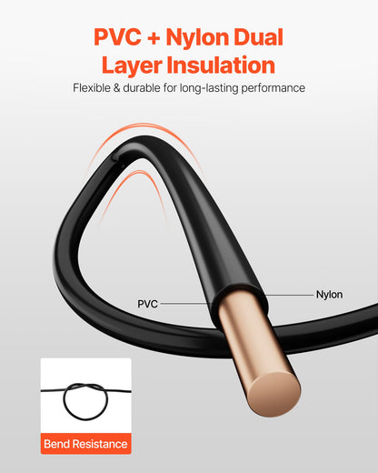 12 AWG Solid THHN Wire, 100% OFC Copper Electrical Building Wire with Nylon Jacket PVC Insulation, Rated for Up to 600 Volts, Heavy-Duty for Residential, Industrial, Commercial, Black (100 Feet)