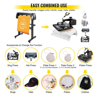 8 In 1 Heat Press Sublimation Machine & 28" Vinyl Cutter Cutting Plotter