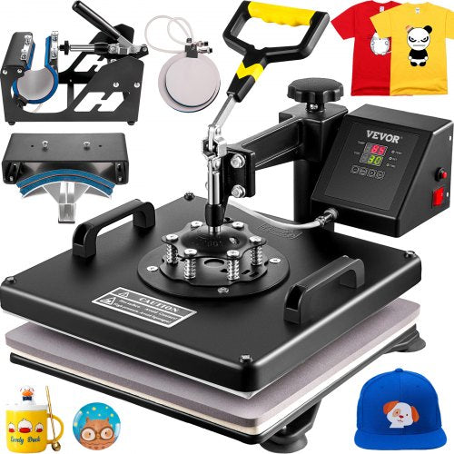 Wärmepresse 5-in-1-Heißpresse 38 x 38 cm Wärmeübertragungspresse 15 x 15 Zoll T-Shirt-Presse Multifunktionale Sublimationsmaschine für T-Shirt-Becher, Hutplattentransfer | EU