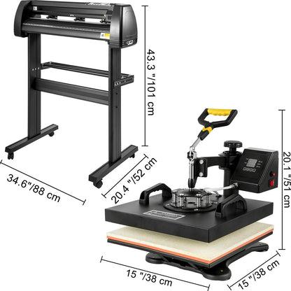 Digital Clamshell 15" X 15" (38 X 38cm) Heat Transfer Press + 28 Inch Vinyl Cutter Machine Kit Software