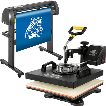 Digital Clamshell 15" X 15" (38 X 38cm) Heat Transfer Press + 28 Inch Vinyl Cutter Machine Kit Software