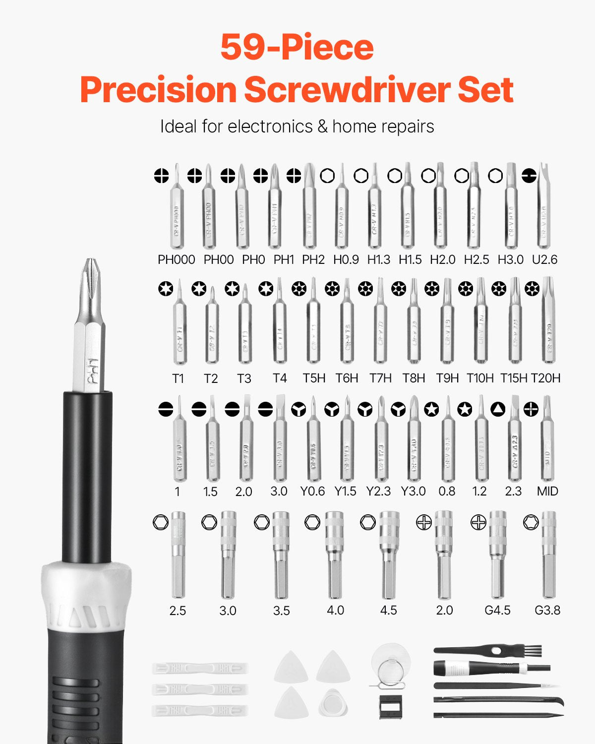 Screwdriver Set, 59-Piece Small Precision Screwdriver Set with Phillips, Flat Head, Torx, Pentalobe Bits, Tweezer for Men, Mini Cleaning Repair Tool Kit for iPhone, MacBook, Laptop, Computer