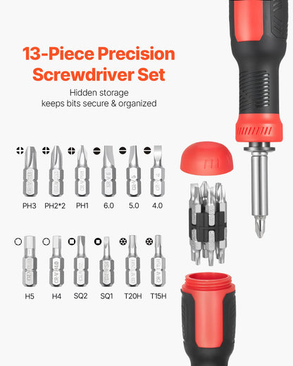 Screwdriver Set, 13 in 1 Magnetic Multi Bit Mini Nut Driver Set, Phillips, Flat Head, Torx, Square Bits for Men, Manual Precision Repair Tool Kit for Sockets, Furniture, Home Appliances, Cars