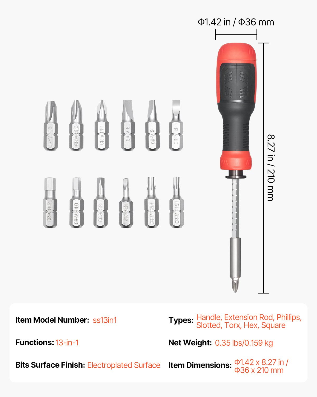 Screwdriver Set, 13 in 1 Magnetic Multi Bit Mini Nut Driver Set, Phillips, Flat Head, Torx, Square Bits for Men, Manual Precision Repair Tool Kit for Sockets, Furniture, Home Appliances, Cars