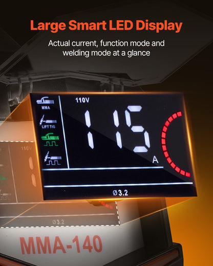 MMA Welder, 140A 4-in-1 Welding Machine - MMA (Stick)/DC Pulse MMA/DC Pulse TIG/Lift TIG, 110 & 220V Dual Voltage Electric Welder with LED Display, Synergic Control, IGBT Inverter Hot Start