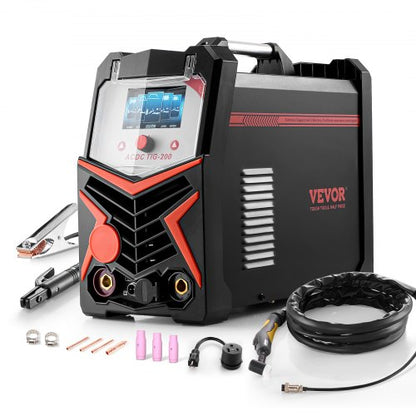 TIG Welder, 200A 6-In-1 Aluminum Welding Machine (LED Display) - AC TIG/DC TIG/AC Pulse TIG/DC Pulse TIG/Spot TIG/MMA(Stick), 110&220V Dual Voltage Electric Welder with Synergic Control IGBT