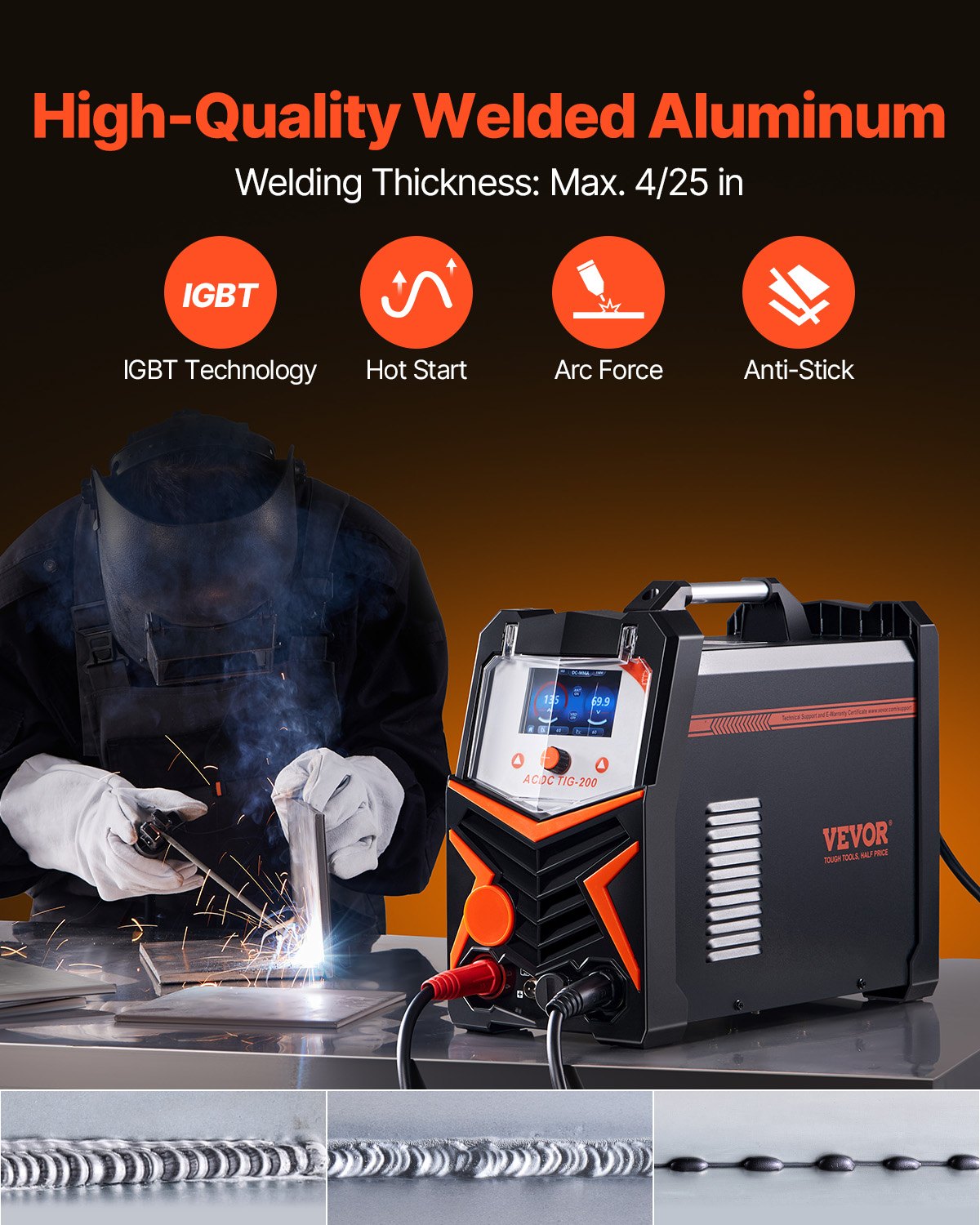 TIG Welder, 200A 6-In-1 Aluminum Welding Machine (LED Display) - AC TIG/DC TIG/AC Pulse TIG/DC Pulse TIG/Spot TIG/MMA(Stick), 110&220V Dual Voltage Electric Welder with Synergic Control IGBT