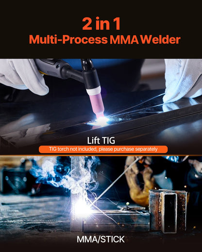 MMA Welder, 205A 2-in-1 MMA Lift TIG Stick Welding Machine, 110/220V Dual Voltage IGBT Inverter Welder Machine with Digital Display, Hot Start Arc Force Anti-Stick (Lift Torch Not Included)