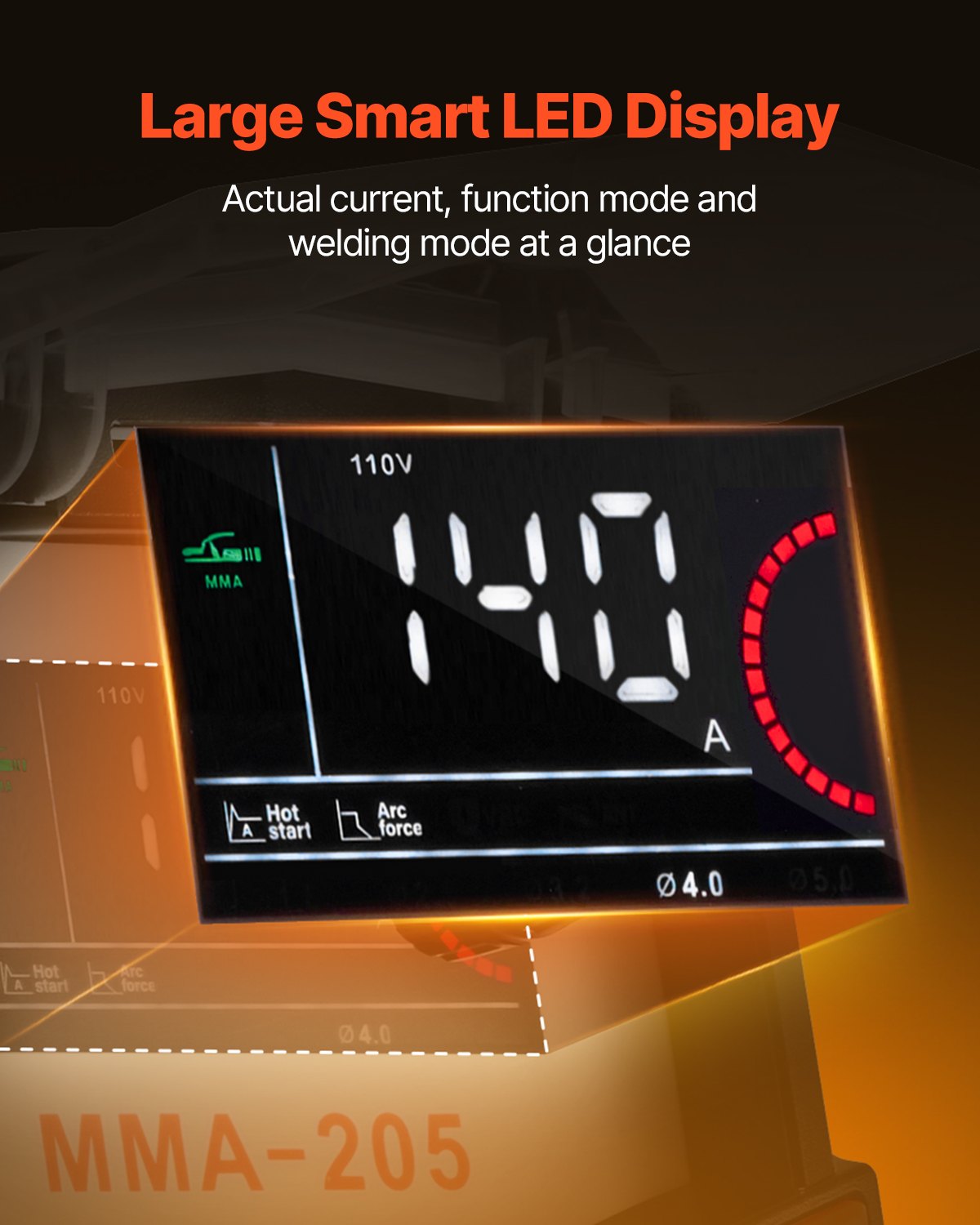 MMA Welder, 205A 2-in-1 MMA Lift TIG Stick Welding Machine, 110/220V Dual Voltage IGBT Inverter Welder Machine with Digital Display, Hot Start Arc Force Anti-Stick (Lift Torch Not Included)