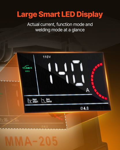 MMA Welder, 205A 2-in-1 MMA Lift TIG Stick Welding Machine, 110/220V Dual Voltage IGBT Inverter Welder Machine with Digital Display, Hot Start Arc Force Anti-Stick (Lift Torch Not Included)