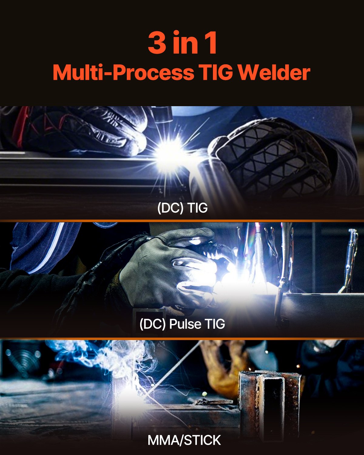 TIG Welder, 205A 3-In-1 Welding Machine (Large LED Display)- DC TIG/DC Pulse TIG/MMA(Stick), 110&220V Dual Voltage Electric Welder with IGBT Inverter High-Frequency Start