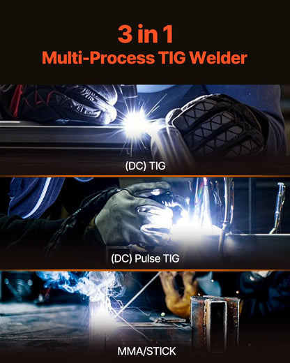 TIG Welder, 205A 3-In-1 Welding Machine (Large LED Display)- DC TIG/DC Pulse TIG/MMA(Stick), 110&220V Dual Voltage Electric Welder with IGBT Inverter High-Frequency Start