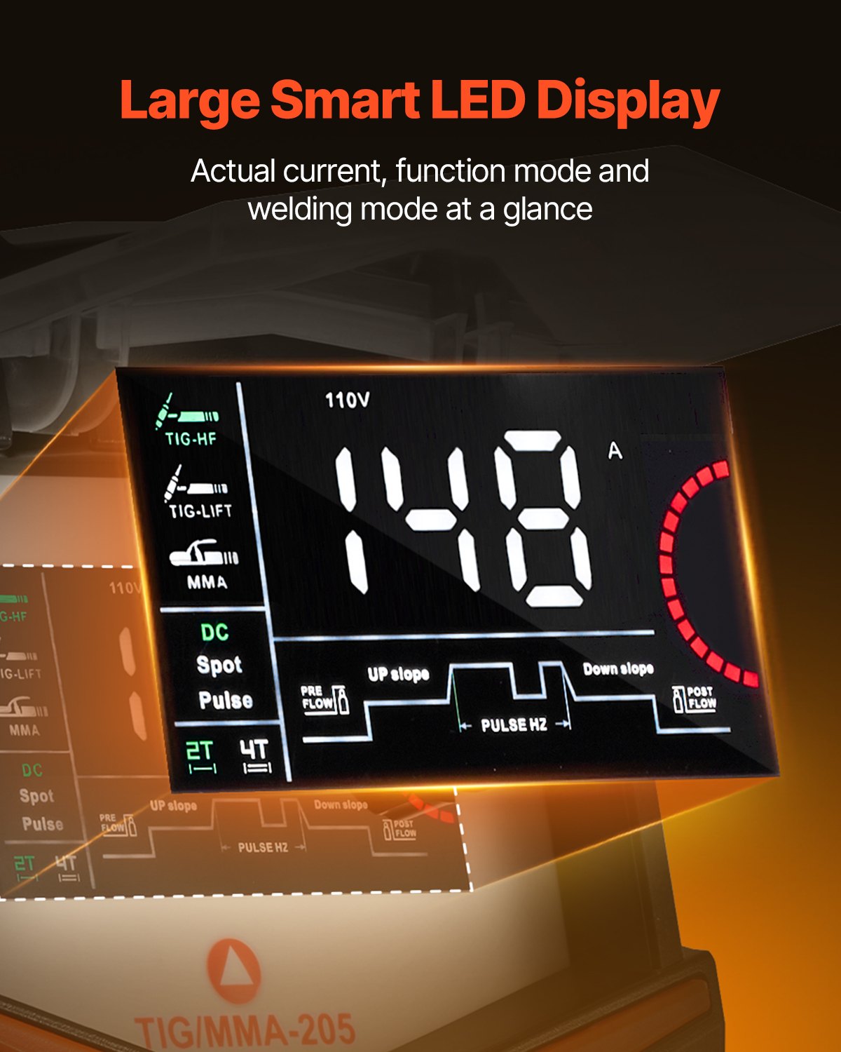 TIG Welder, 205A 3-In-1 Welding Machine (Large LED Display)- DC TIG/DC Pulse TIG/MMA(Stick), 110&220V Dual Voltage Electric Welder with IGBT Inverter High-Frequency Start
