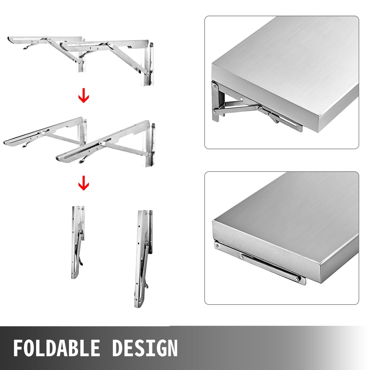 Concession Shelf 70.8L x 11.4W Inch with Stainless Steel Frame and Surface Board for Food Trailer Serving Window